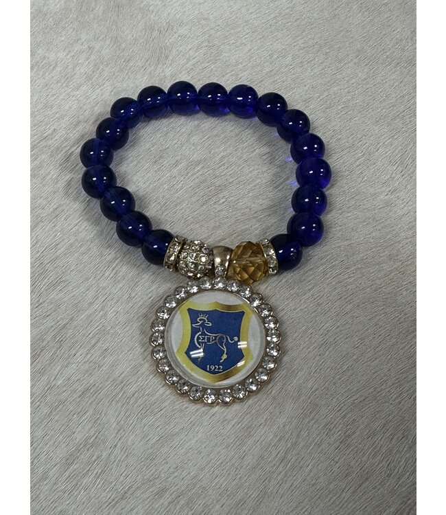 ΣΓΡ W Blue Crystal Beaded Bracelet With Rhinestone SGR Charm (FA24)