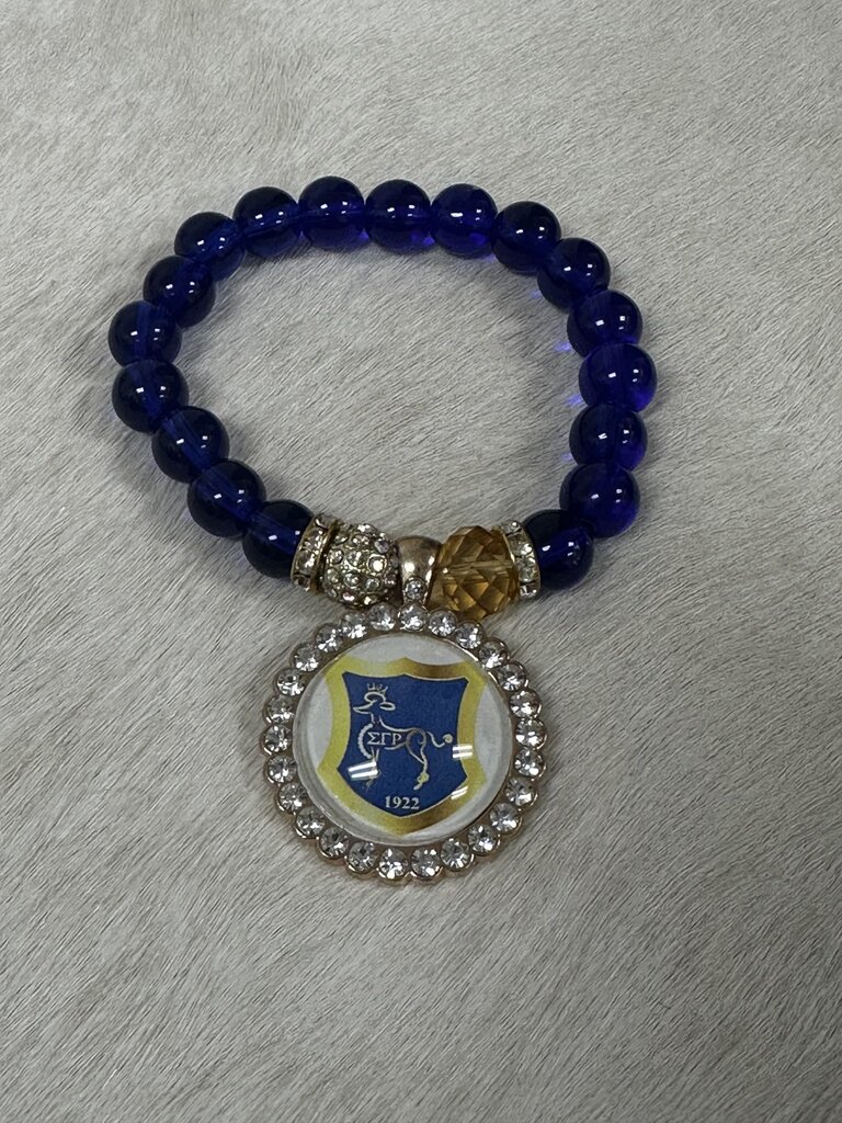 ΣΓΡ W Blue Crystal Beaded Bracelet With Rhinestone SGR Charm (FA24)