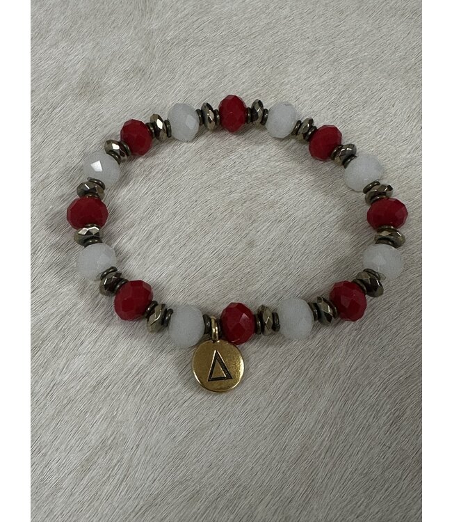ΣΓΡ W Red and White Crystal Beaded Bracelet With Delta Charm