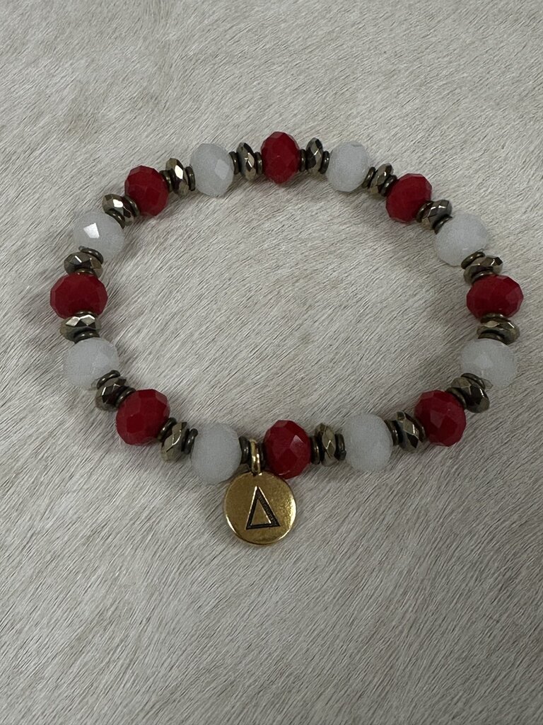 ΣΓΡ W Red and White Crystal Beaded Bracelet With Delta Charm