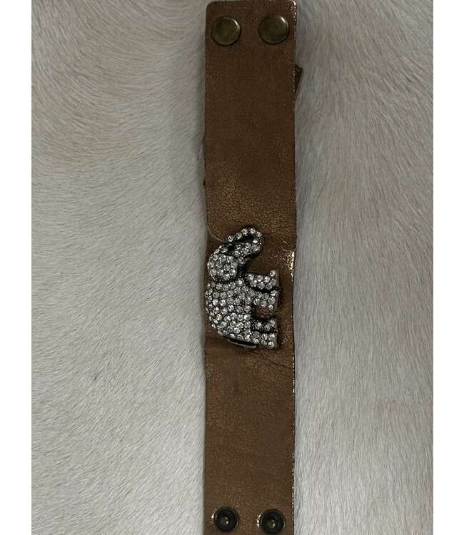 W Bronze Strap Bracelet With Elephant Charm (FA24)