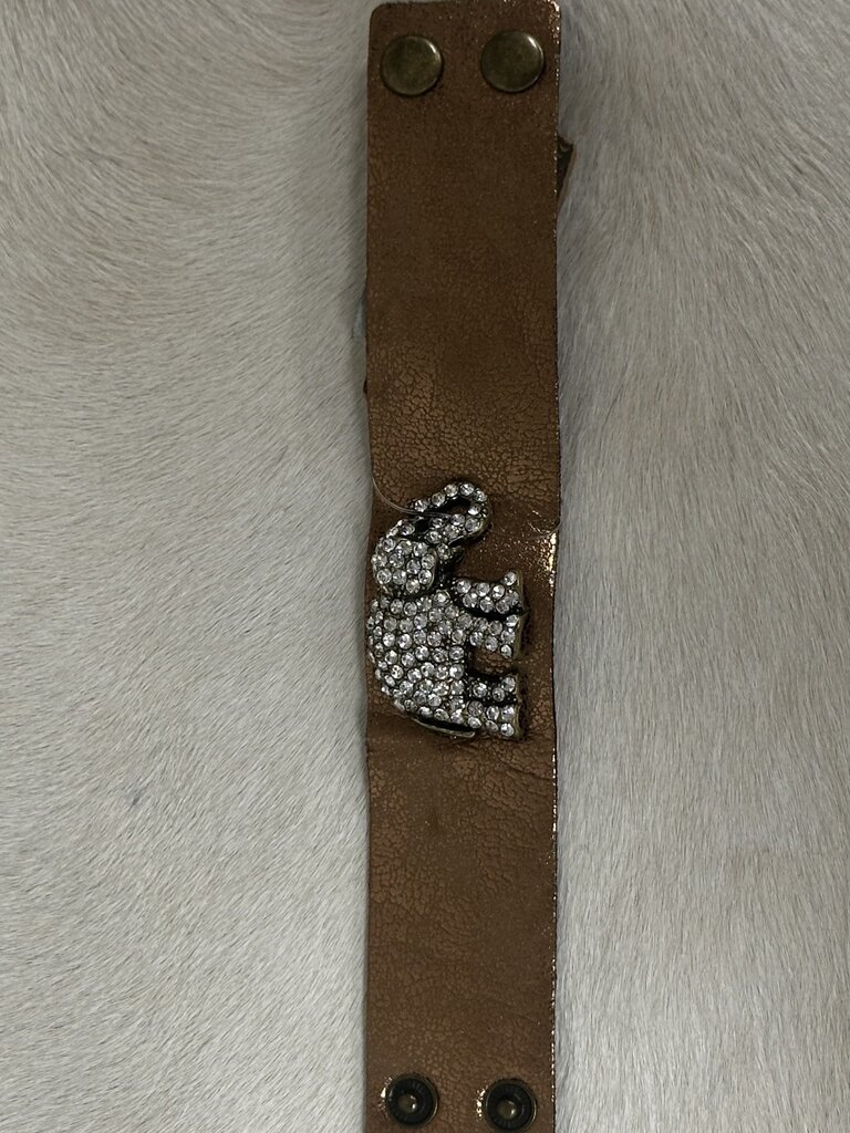 W Bronze Strap Bracelet With Elephant Charm (FA24)