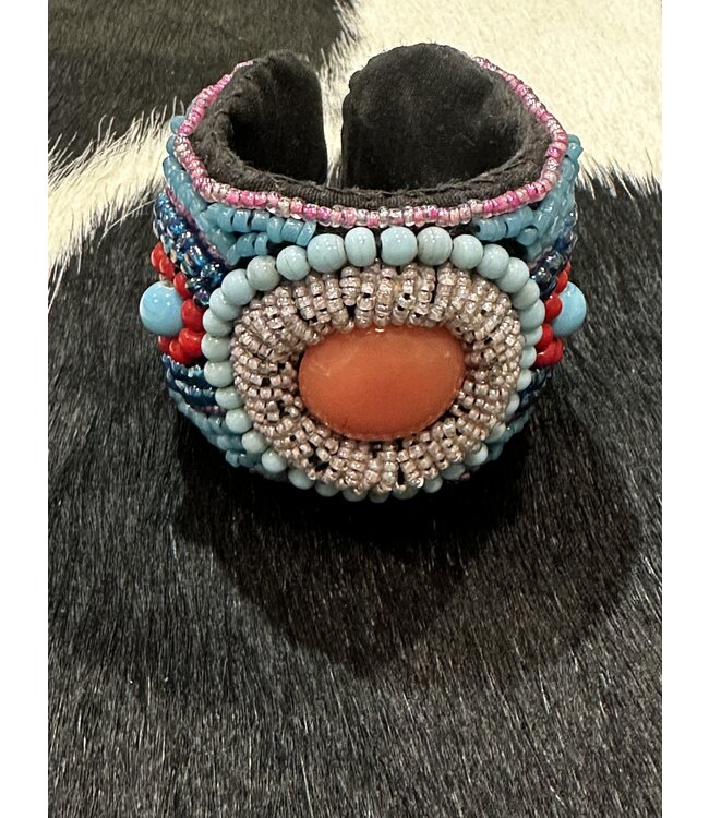 W Colorful Beaded Bracelet With Orange Pearl