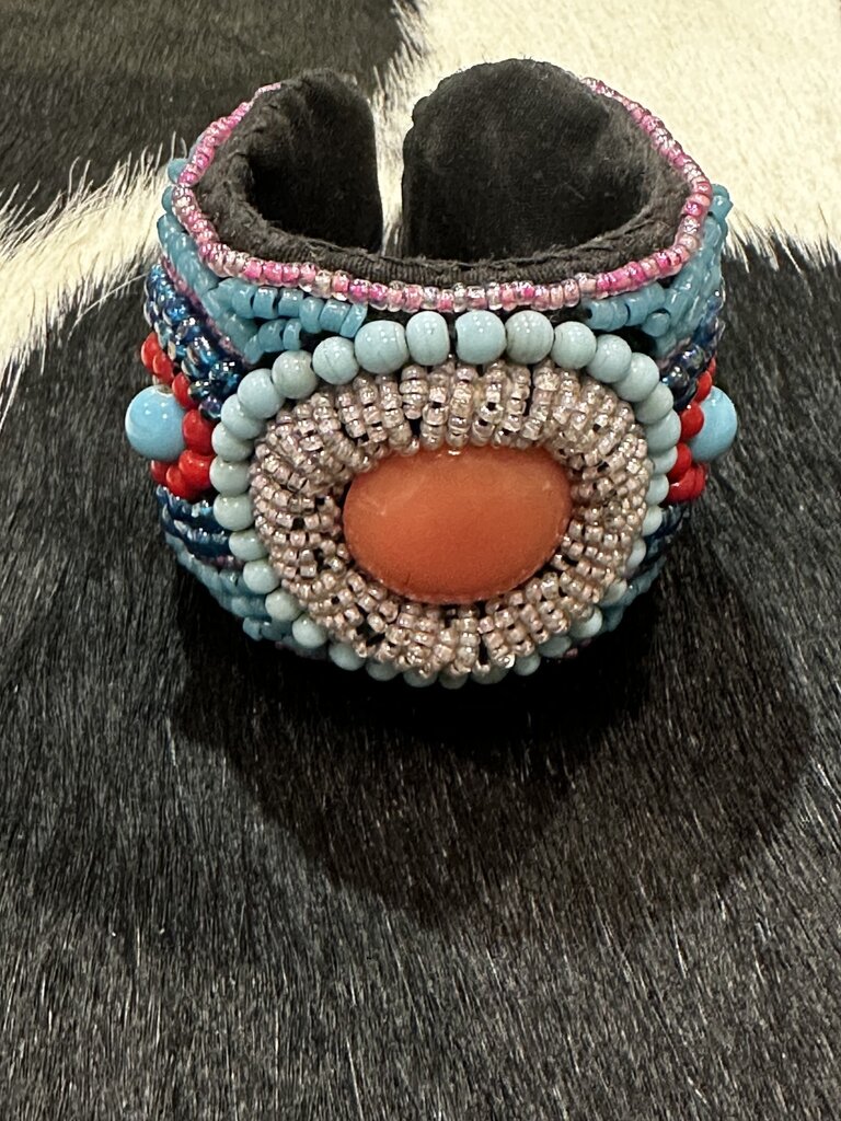 W Colorful Beaded Bracelet With Orange Pearl