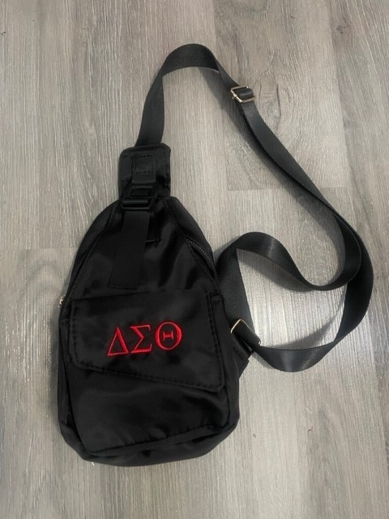 ΔΣΘ DST Black Nylon Zip Pocket Sling Backpack 2025
