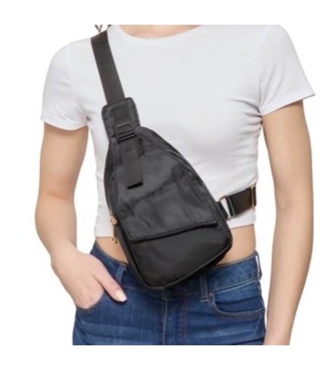 ΔΣΘ DST Black Nylon Zip Pocket Sling Backpack 2025