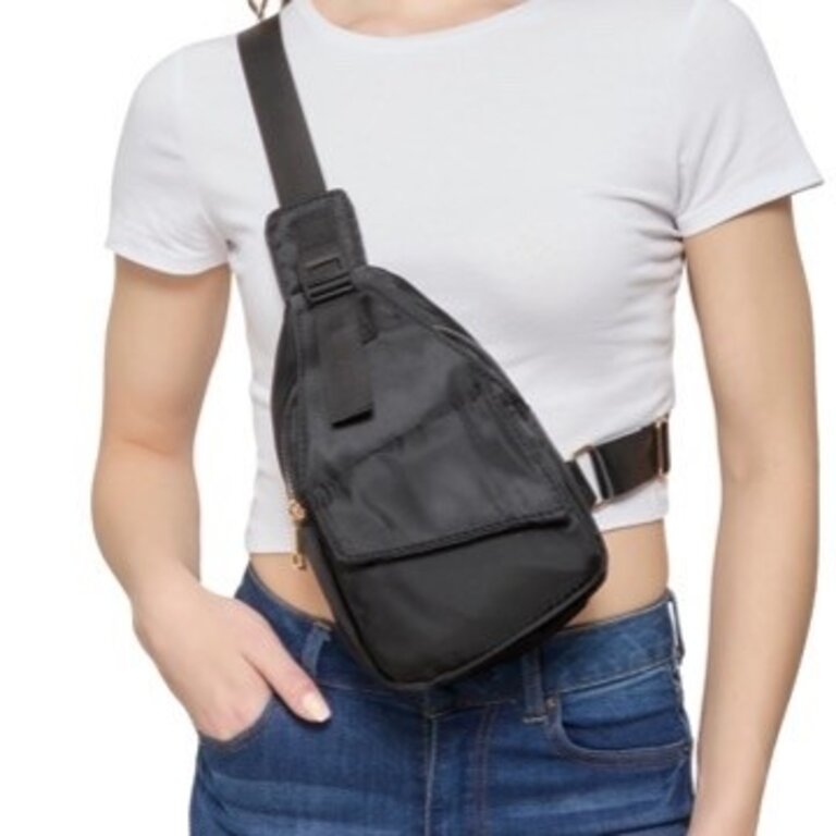 ΔΣΘ DST Black Nylon Zip Pocket Sling Backpack 2025