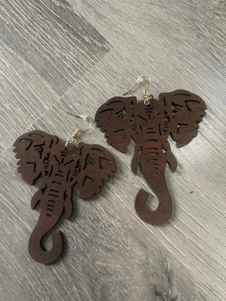 ΔΣΘ W  Wooden Elephant Earrings (Black,Tan,Brown, Lt Brown) 2025