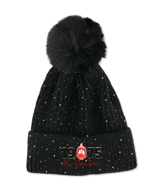ΔΣΘ MO DST 50th Knit Pom Pom Beanie - Black & Cream