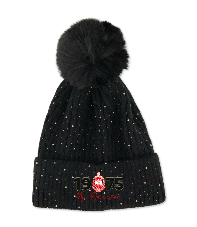 ΔΣΘ MO DST 50th Knit Pom Pom Beanie - Black & Cream