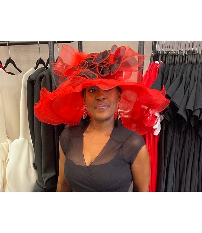 W  SALE Wide Sheer Red/Black Hat (FA25Y)
