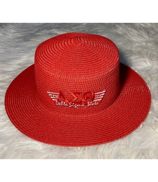 ΔΣΘ DST Straw Hats - WH Symbols, Red Symbols, Striped Patch, Bow (FA25)