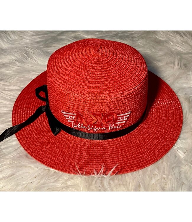 ΔΣΘ DST Straw Hats - WH Symbols, Red Symbols, Striped Patch, Bow (FA25)