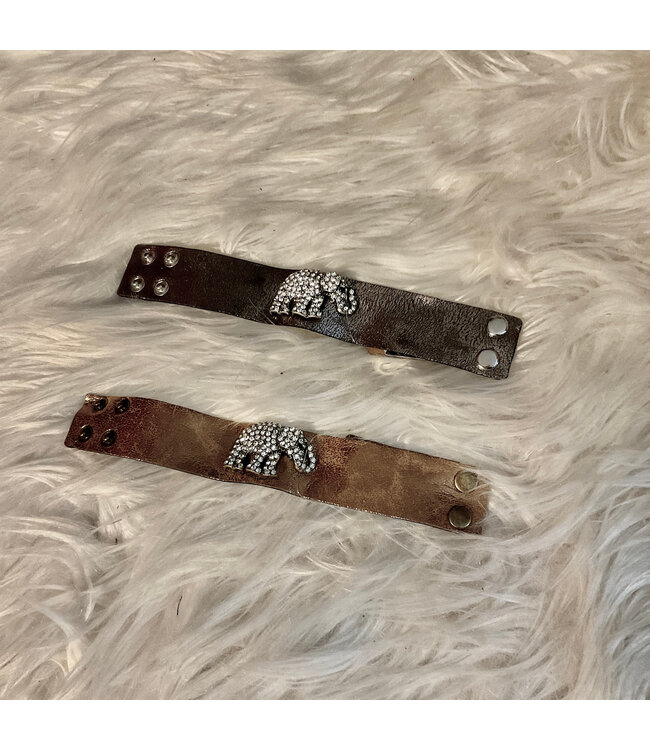 W Rhinestone Elephant Bracelet Cuff - Bronze & Pewter (FA25)