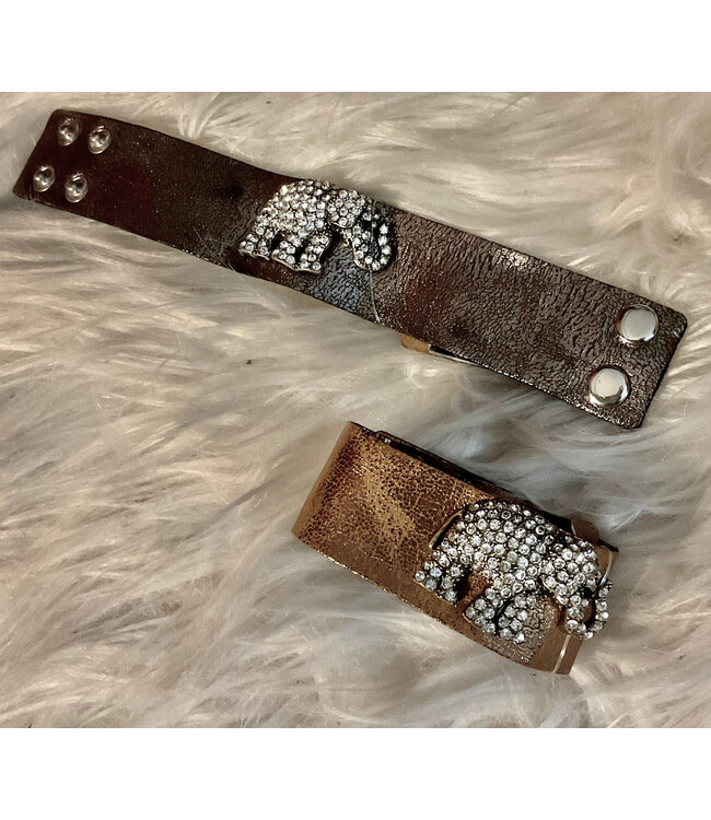 W Rhinestone Elephant Bracelet Cuff - Bronze & Pewter (FA25)