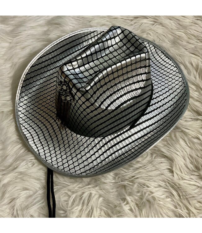 W Variety Cowboy Hats with Embellishments Silver (FA25Y)