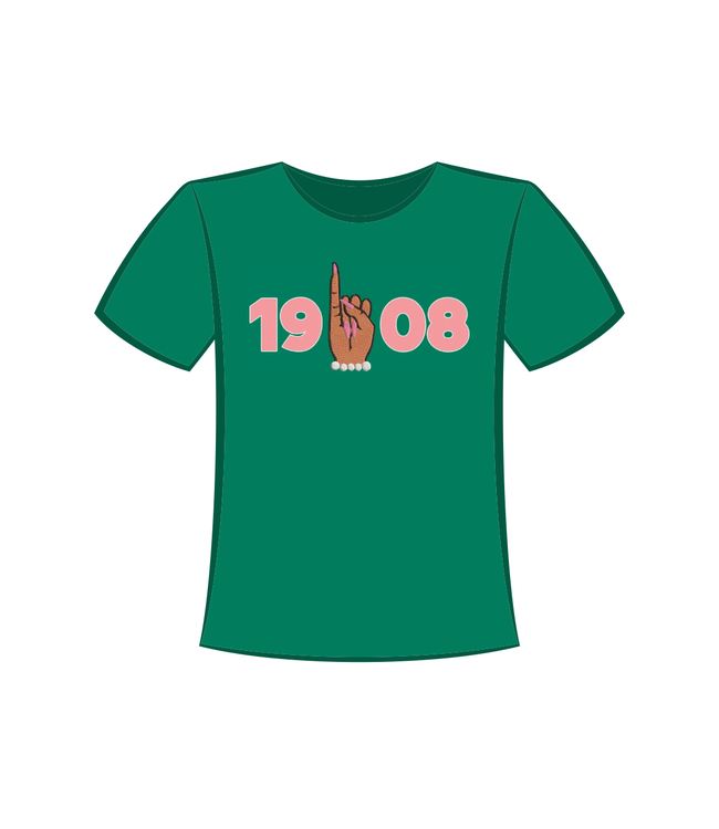 ΑΚΑ NEW! AKA Embroidered 1908 Pinky Green T-shirt (FA25)