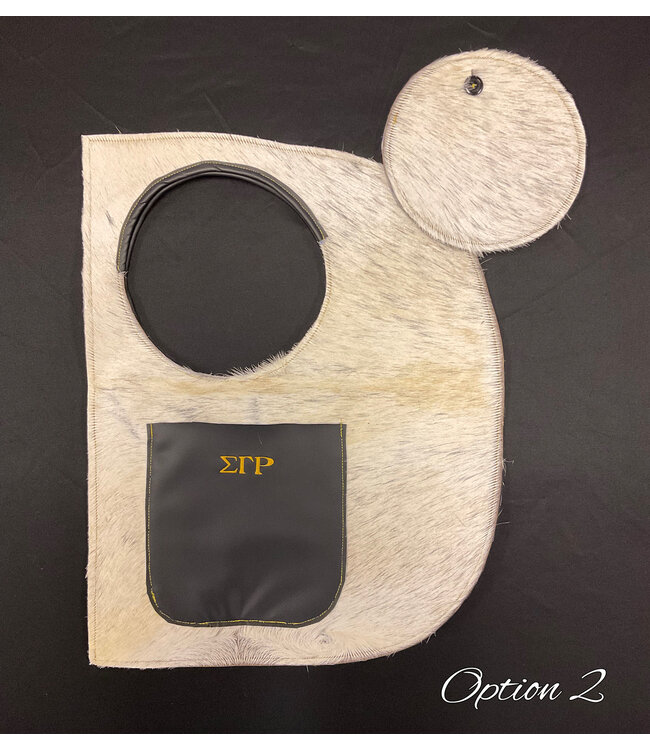 ΣΓΡ SGR Embroidered Cowhide D Bag with square/or rounded pocket (FA25)
