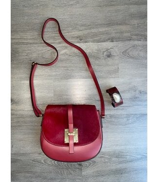 W Genuine Italian Red Leather/Cowhide Purse/Crossbody (FA25)