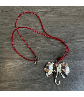 ΔΣΘ Silver Elephant w/ Leather Necklace Cord (Red/Black) 2025