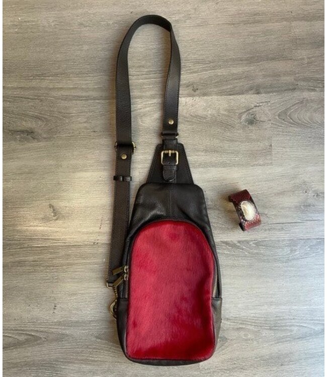 W Genuine Italian Leather Deep Red Cowhide Slingback/Crossbody (FA25)
