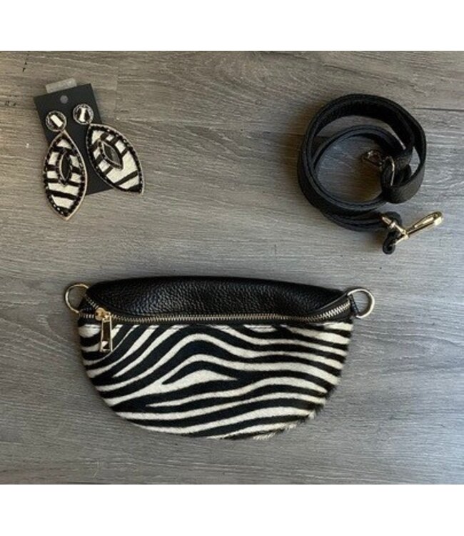 W Genuine Leather & Zebra Cowhide Fanny Pack/Crossbody (FA25)