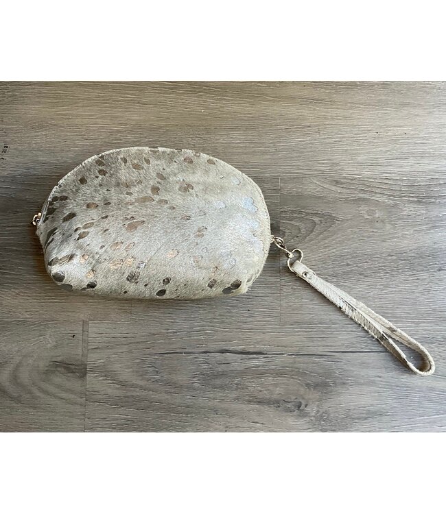 Genuine Leather Silver Cheetah Make up Pouch (FA25)