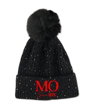 ΔΣΘ MO DST 50th Knit Pom Pom Beanie - Black & Cream(FA25)