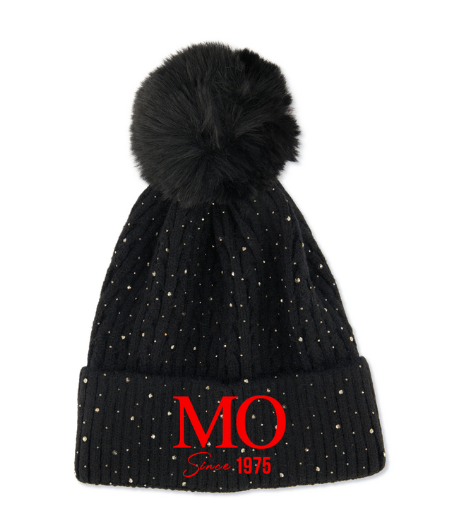 ΔΣΘ MO DST 50th Knit Pom Pom Beanie - Black & Cream(FA25)