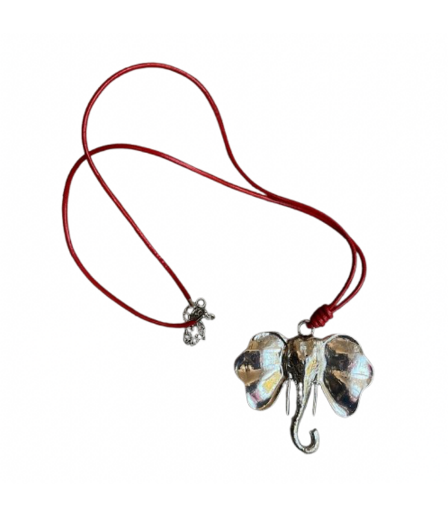 ΔΣΘ Silver Elephant w/ Leather Necklace Cord (Red/Black) (FA25)