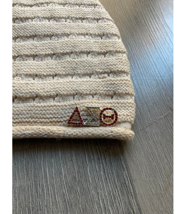 ΔΣΘ NEW! DST Cream Slouchy Sequin Beanie (FA25)