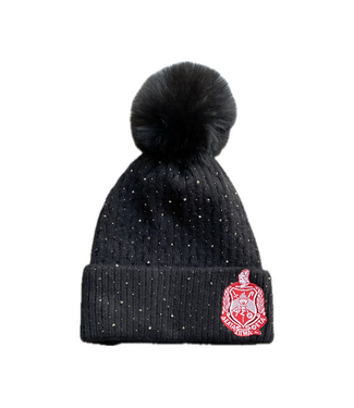 ΔΣΘ DST Knit Pom Pom Beanie- Black & Cream(FA25)