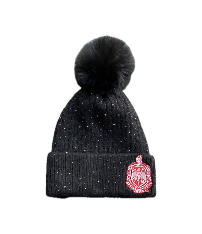 ΔΣΘ DST Knit Pom Pom Beanie- Black & Cream(FA25)