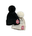 ΔΣΘ DST Knit Rhinestone Pom Pom Beanie - Black & Cream (FA25)