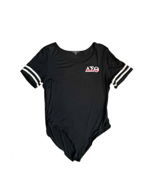 ΔΣΘ SALE DST 3 Stripe White/DST Cream /Red/ Black / Black Bodysuit (FA25)