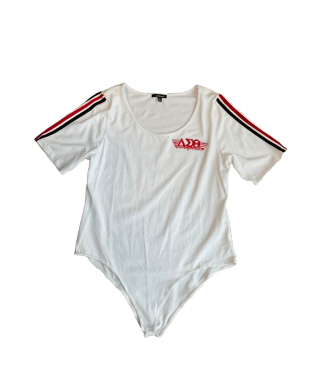 ΔΣΘ SALE DST 3 Stripe White/DST Cream /Red/ Black / Black Bodysuit (FA25)