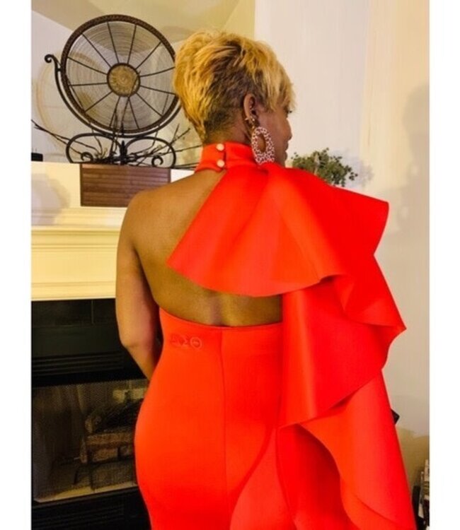 ΔΣΘ SALE DST Red Butterfly Off the Shoulder Dress (SM) (FA25)