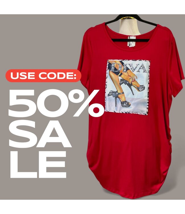 ΔΣΘ SALE DST Red Rhinestone Graphic Oversized Crew Tee (3 Styles) (FA25)