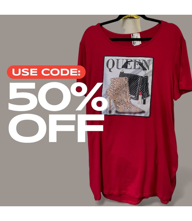 ΔΣΘ SALE DST Red Rhinestone Graphic Oversized Crew Tee (3 Styles) (FA25)