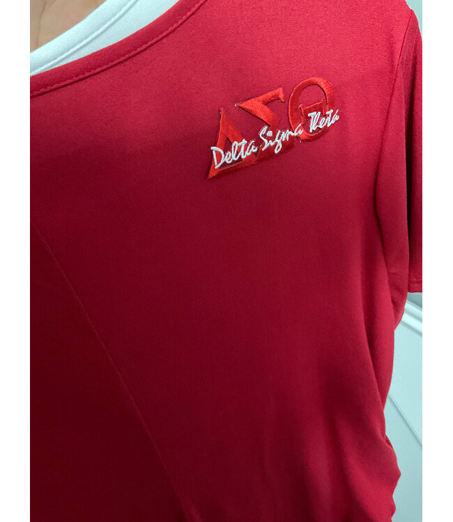 ΔΣΘ SALE DST Red Rhinestone Graphic Oversized Crew Tee (3 Styles) (FA25)