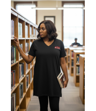 ΔΣΘ SALE DST Black Polyester/Spandex Overlay w/Side Slits (MD) (FA25)