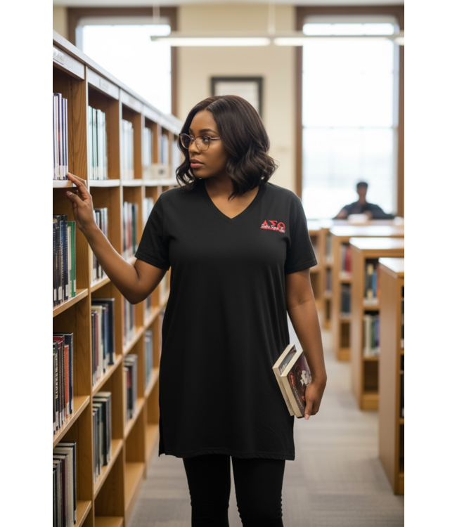 ΔΣΘ SALE DST Black Polyester/Spandex Overlay w/Side Slits (MD) (FA25)