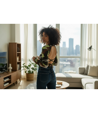 W Camouflage Open Back Long Sleeve Top (FA25)