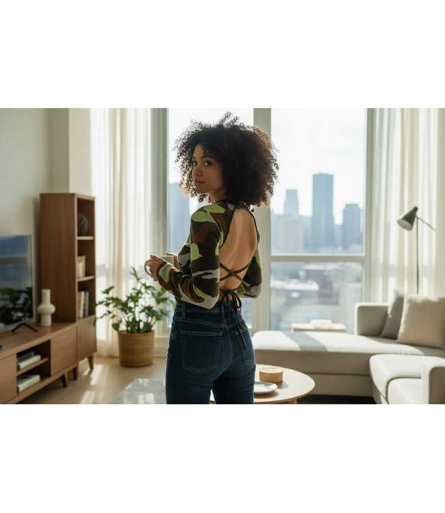 W Camouflage Open Back Long Sleeve Top (FA25)