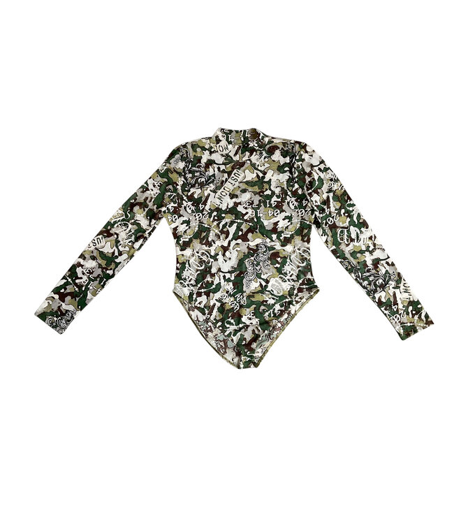 SALE! W Sheer Green Camo Graffiti Bodysuit (S,L,XL) (SP26)