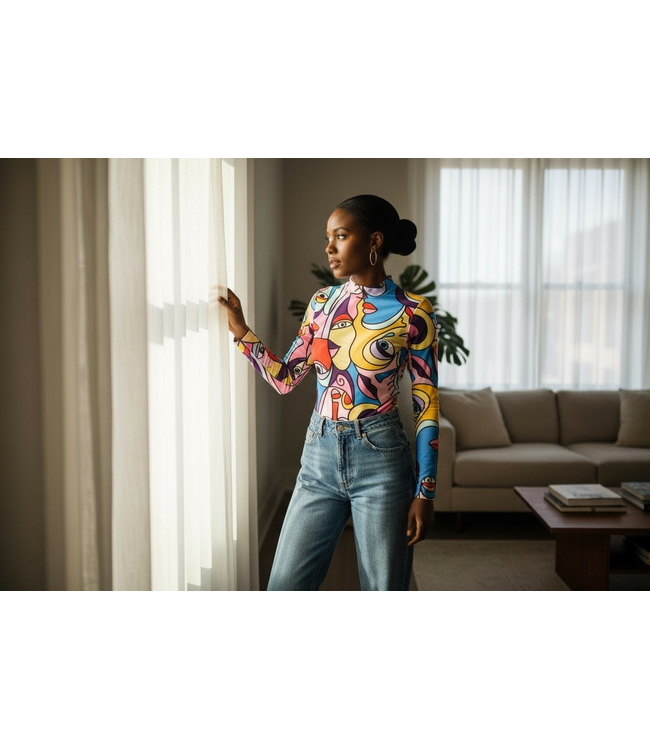 W Abstract Face Art Bodysuit(FA25)