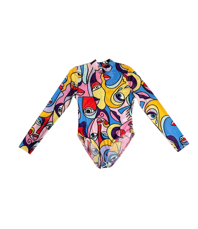 SALE! W Abstract Face Art Bodysuit (S,L)(SP26)50% OFF