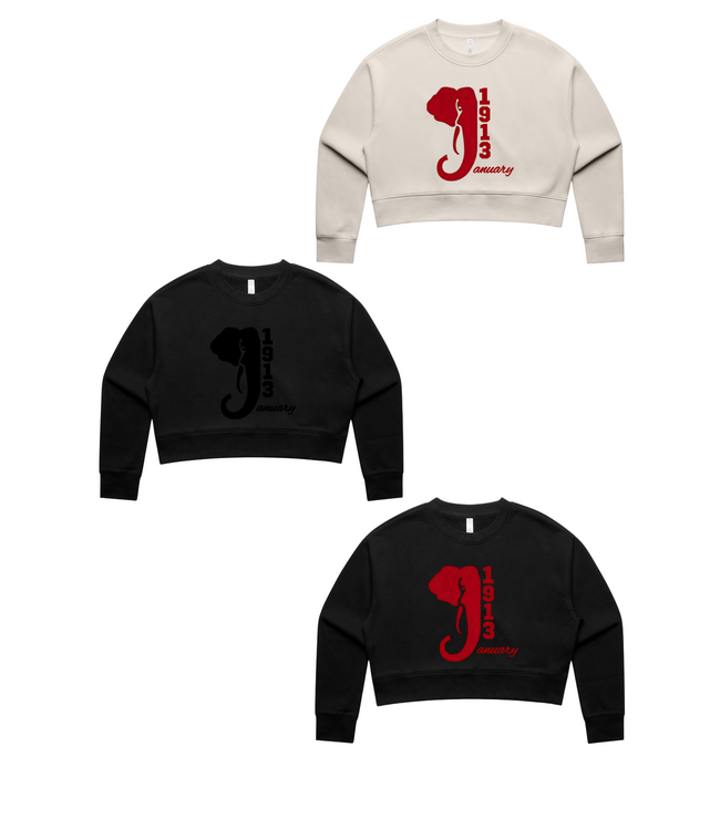 ΔΣΘ DST Embroidered January 13,1913 Elephant Cropped Sweatshirt (FA25)