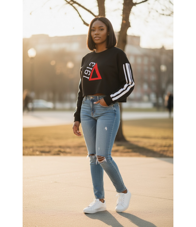 ΔΣΘ DST 1913 Delta Black & White Striped Sweatshirt (FA25)