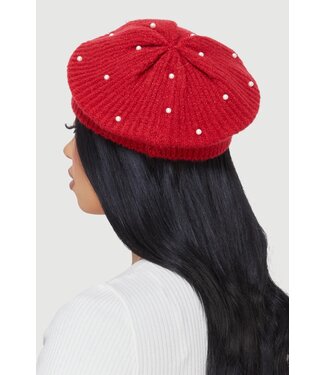 ΔΣΘ NEW! DST/W Lurex Rib Knit Pearl Beret - Red & Black (FA25)
